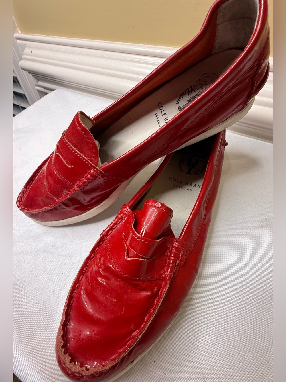 Cole Haan Red Patent Pinch Maine Classic Penny Loafers
